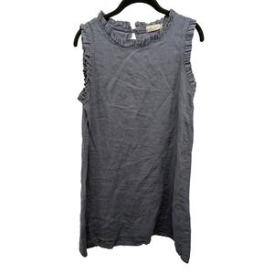 Blue Orchid Linen‎ Dress Womens Medium Blue Ruffle Neck Made in Italy Coastal